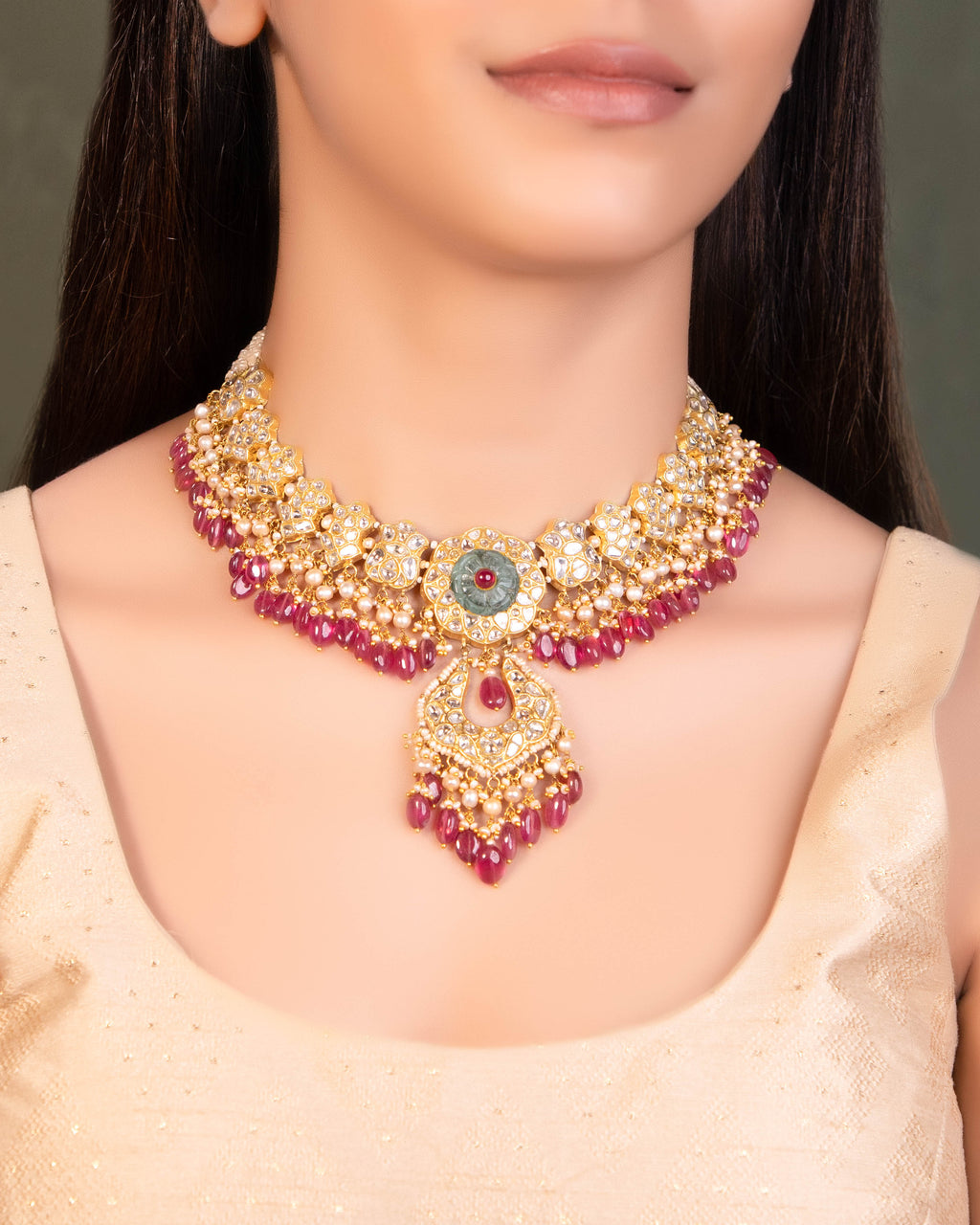 Vasudha Necklace And Aamira Tops Polki Set