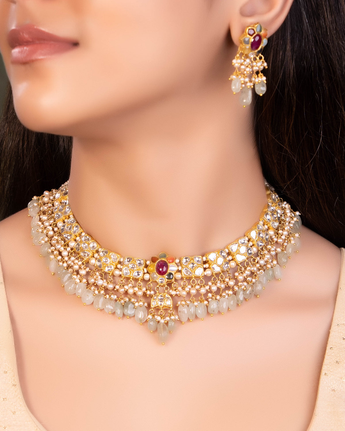 Zeeshani Necklace And Mehek Tops Polki Set