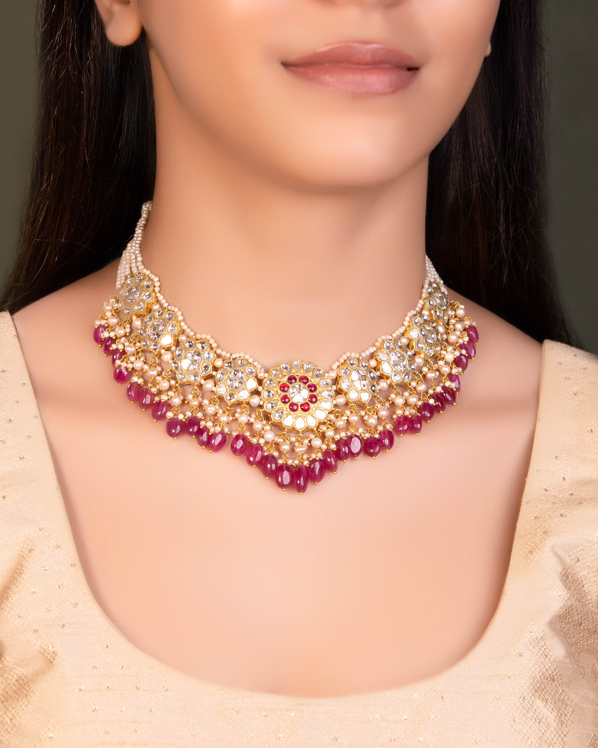 Shabana Necklace And Radha Tops Polki Set