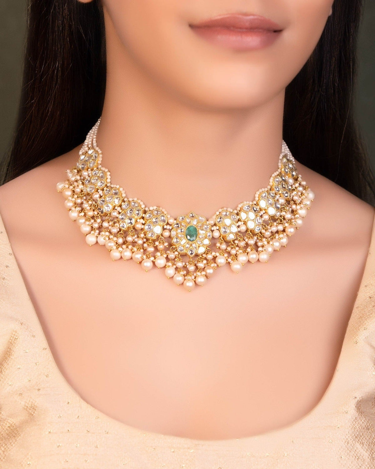 Vinita Necklace And Ruhuliya Tops Polki Set