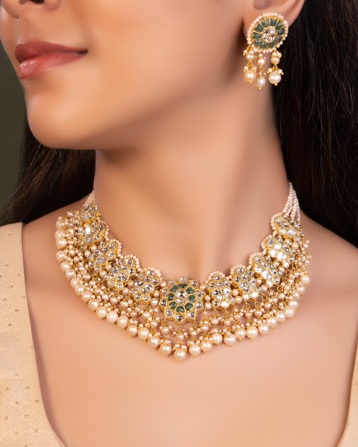 Kiran Necklace And Suman Tops Polki Set