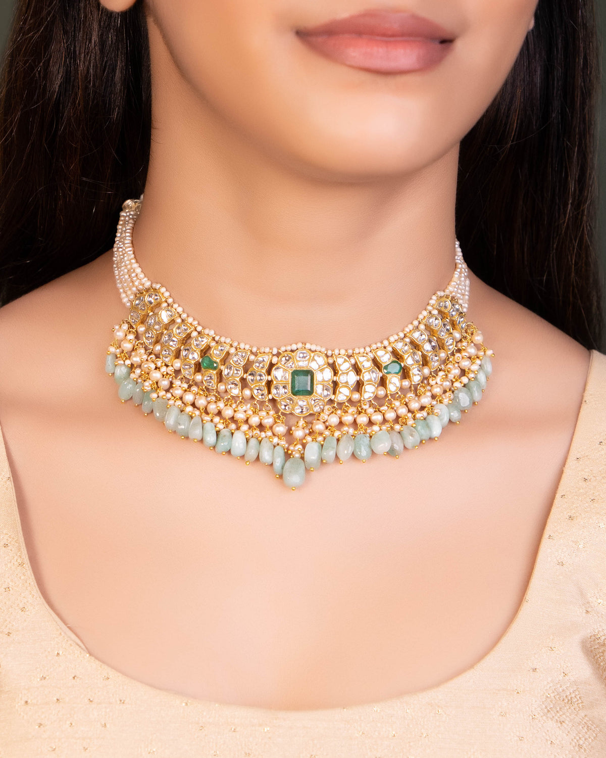 Mehak Necklace And Shruti Tops Polki Set