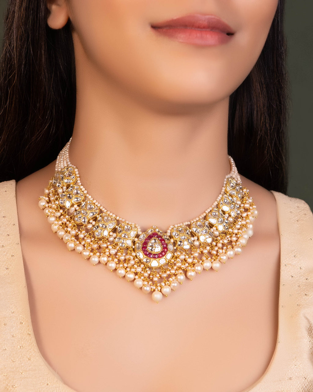 Meghna Necklace And Premna Tops Polki Set