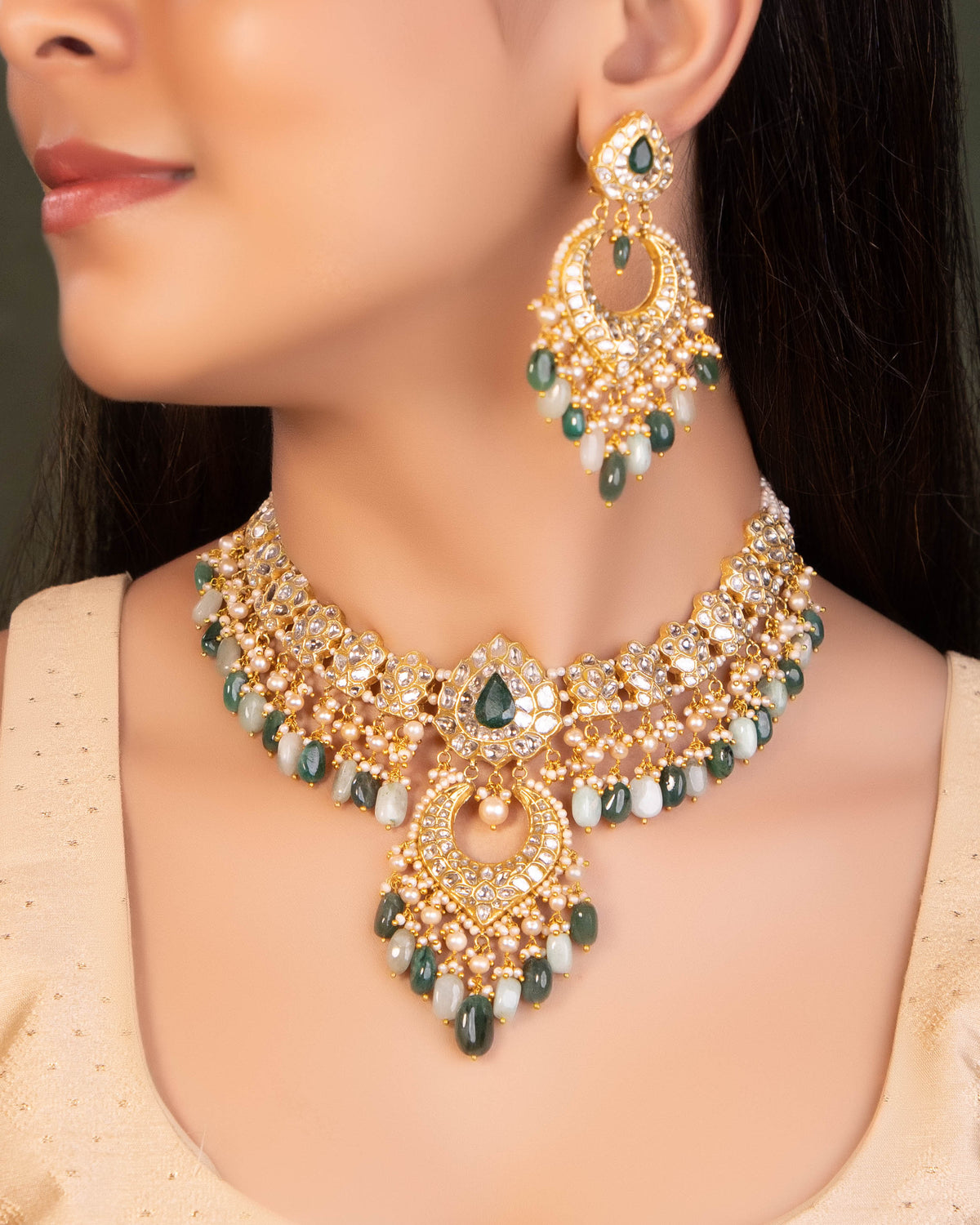 Avani Necklace And Krishnavi Chandbalis Polki Set