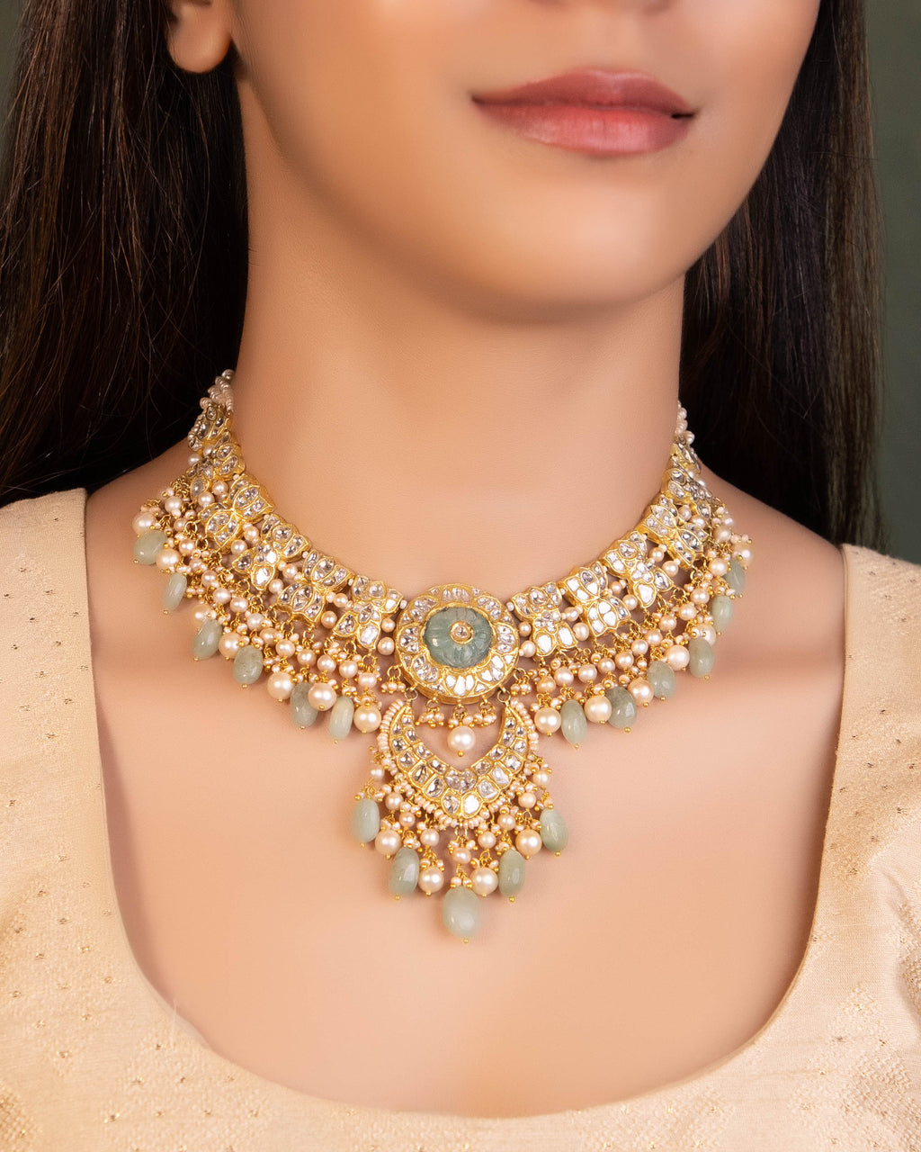 Laxshi Necklace And Kashish Chandbalis Polki Set