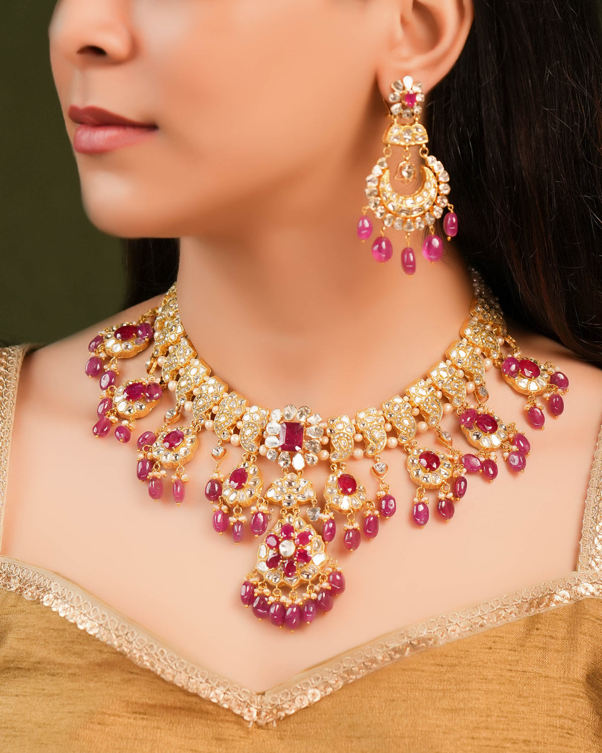 Laxshi Necklace And Lakshita Chandbalis Polki Set