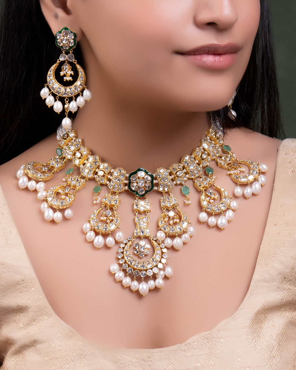 Mrunali Necklace And Aadhira Chandbalis Polki Set