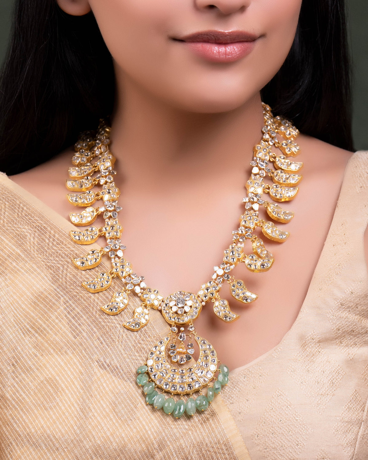 Reyanshi Long Necklace And Kiara Chandbalis Polki Set