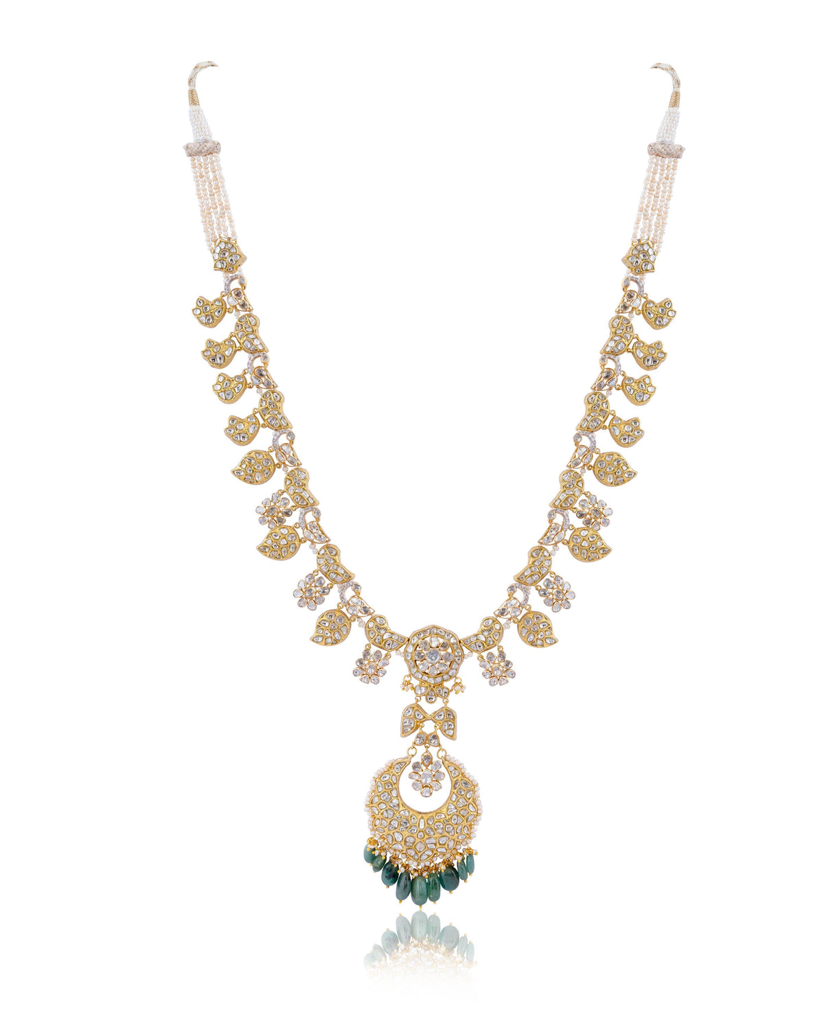 Sanaya Long Necklace And Aadhya Chandbalis Polki And Diamond Set