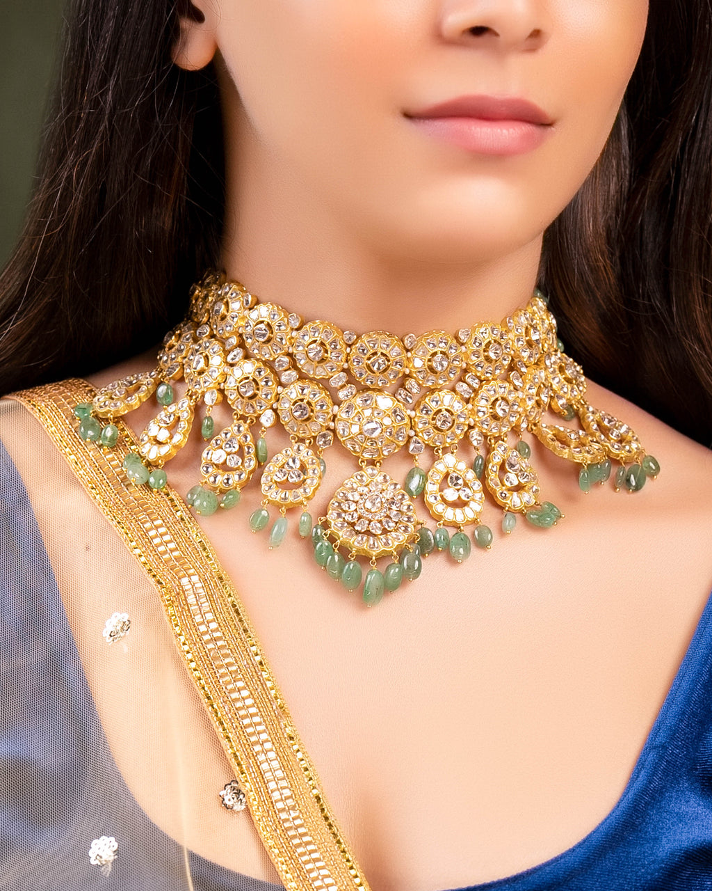 Kanisha Choker And Tanisha Long Earrings Polki And Diamond Set