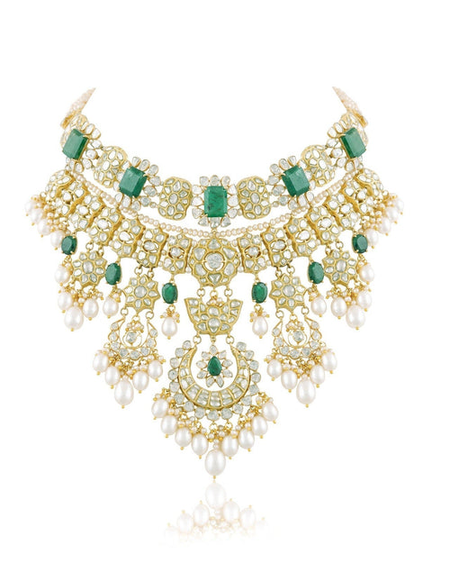 Mitra Necklace And Maitri Chandbalis Polki Set
