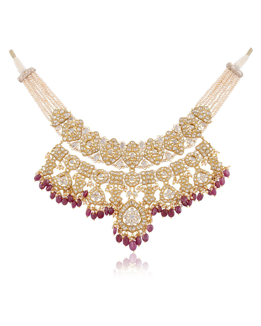 Sage Necklace And Sanchi Long Earrings Polki Set