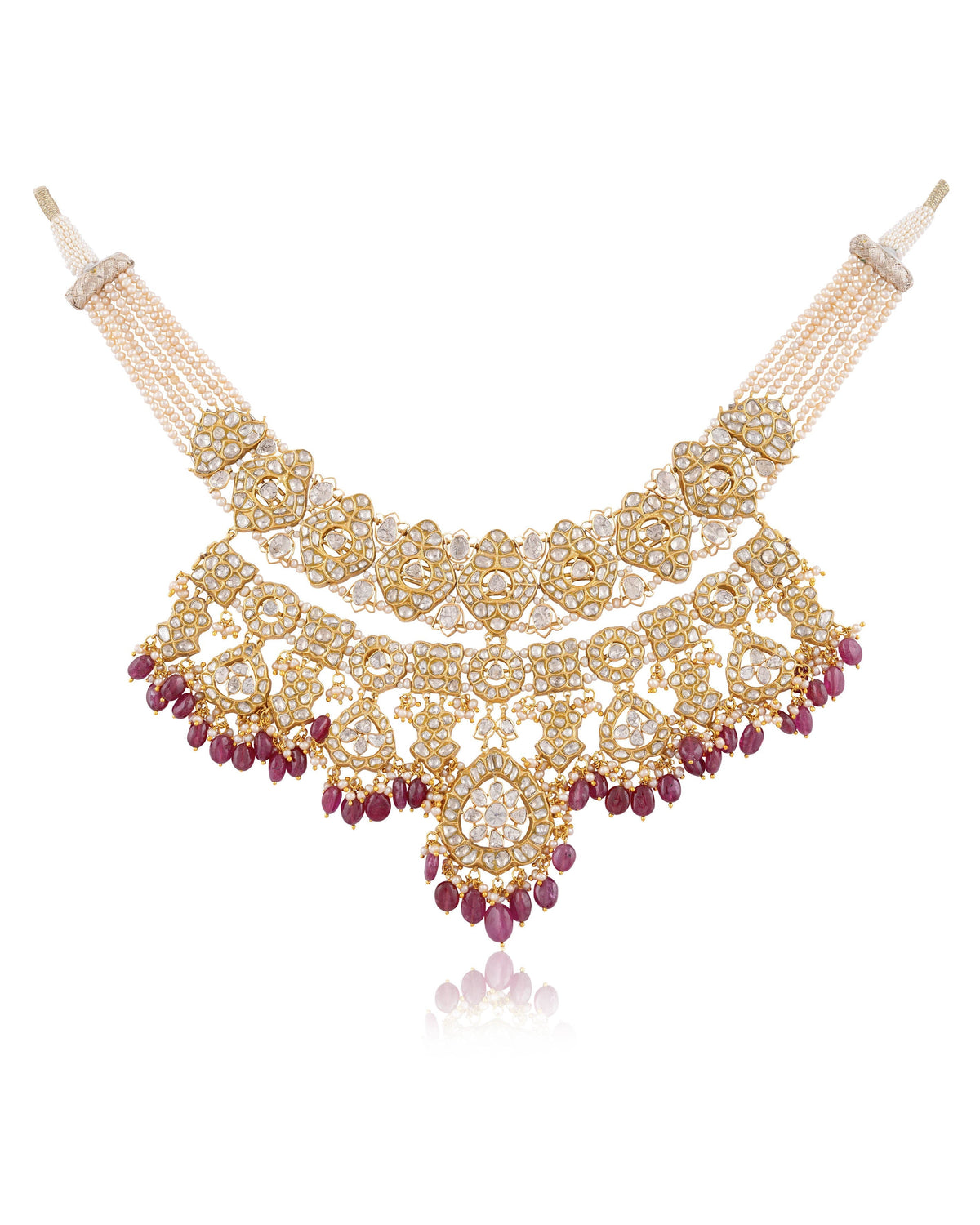 Sage Necklace And Sanchi Long Earrings Polki Set