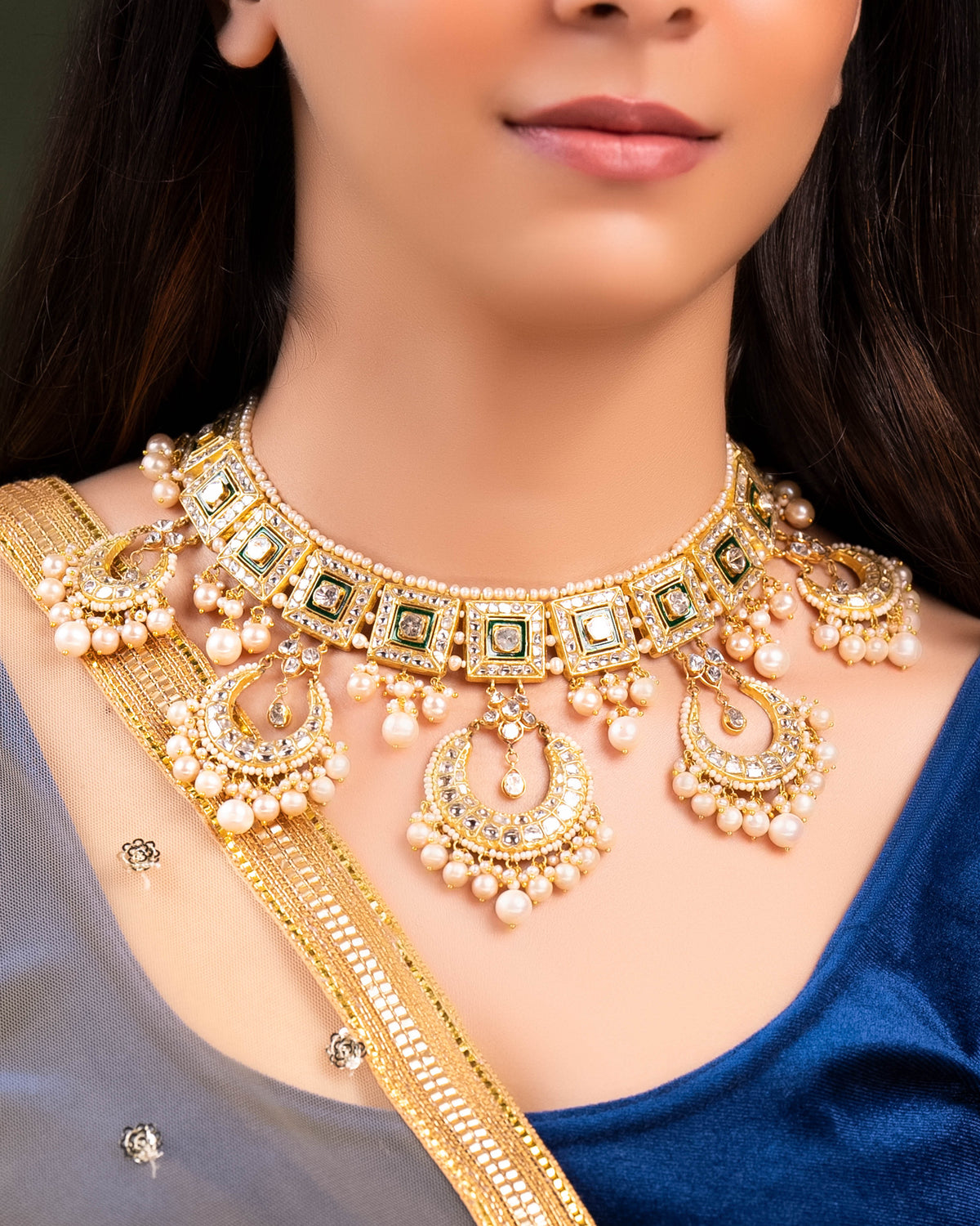 Samara Necklace And Parisha Chandbalis Polki Set