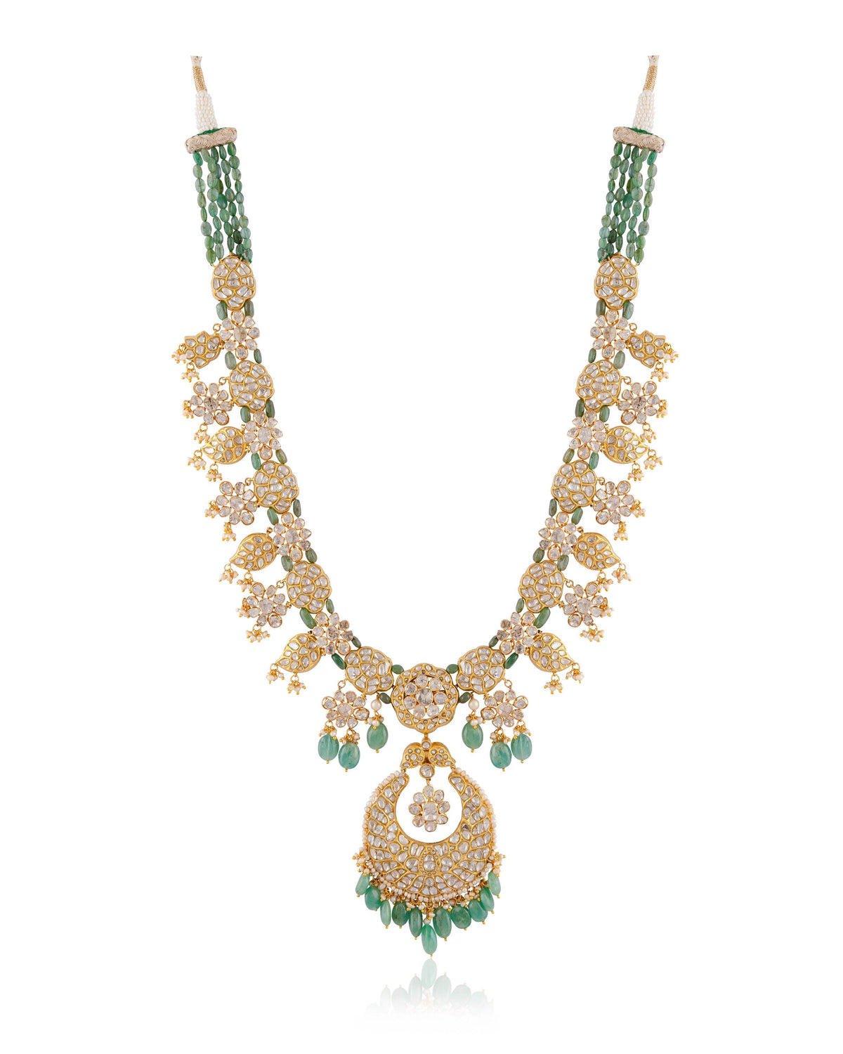 Adhira Long Necklace And Ishani Chandbalis Polki Set