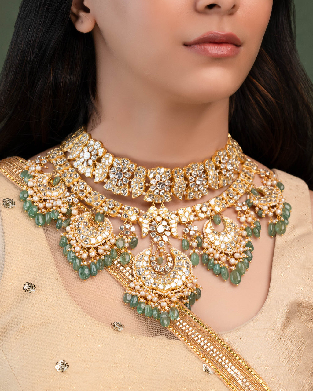 Hina Necklace And Diya Chandbalis  Polki And Diamond Set