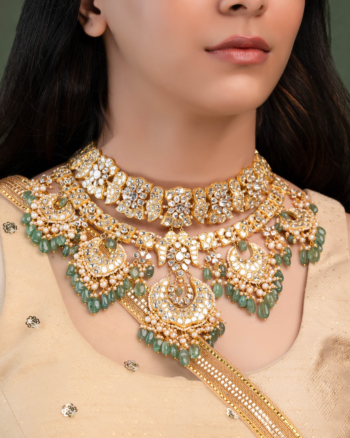 Hina Necklace And Diya Chandbalis  Polki And Diamond Set