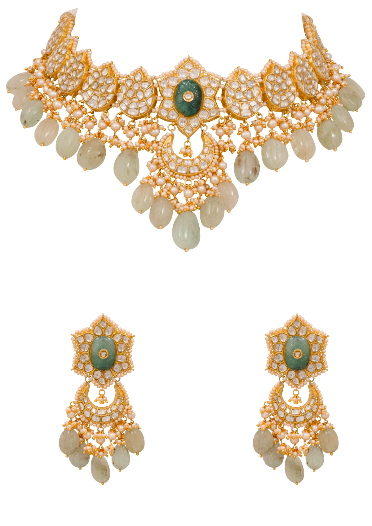 Bushra Necklace and Shifa Chandbalis Polki Set