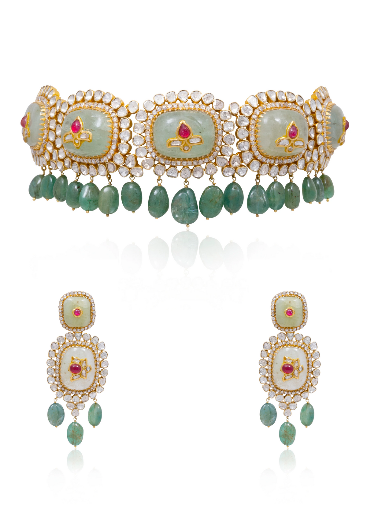Naysa Choker and Aditi Long Earrings Polki Set