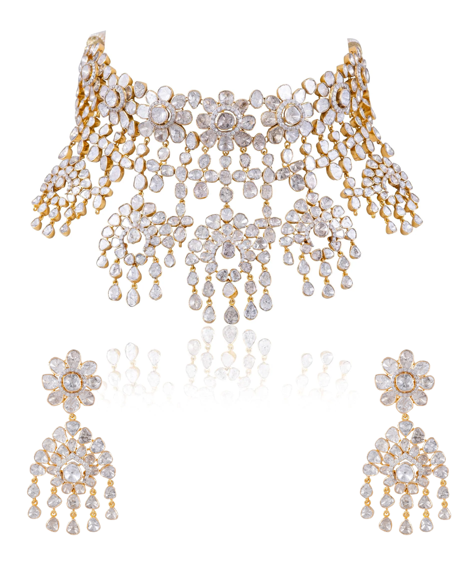 Goenka Choker And Nia Long Earrings Polki And Diamond Set