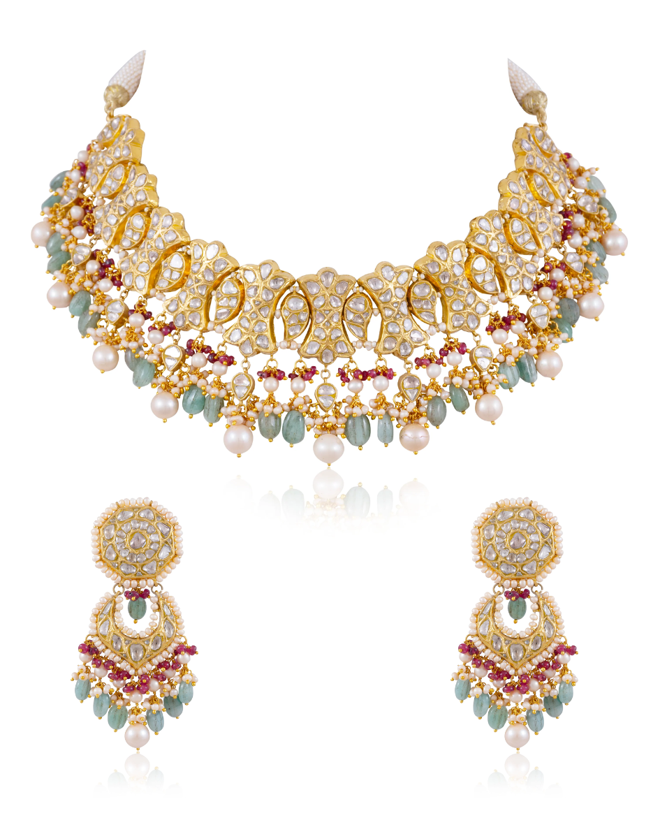 Sevil Necklace And Vivi Chandbalis Polki Set
