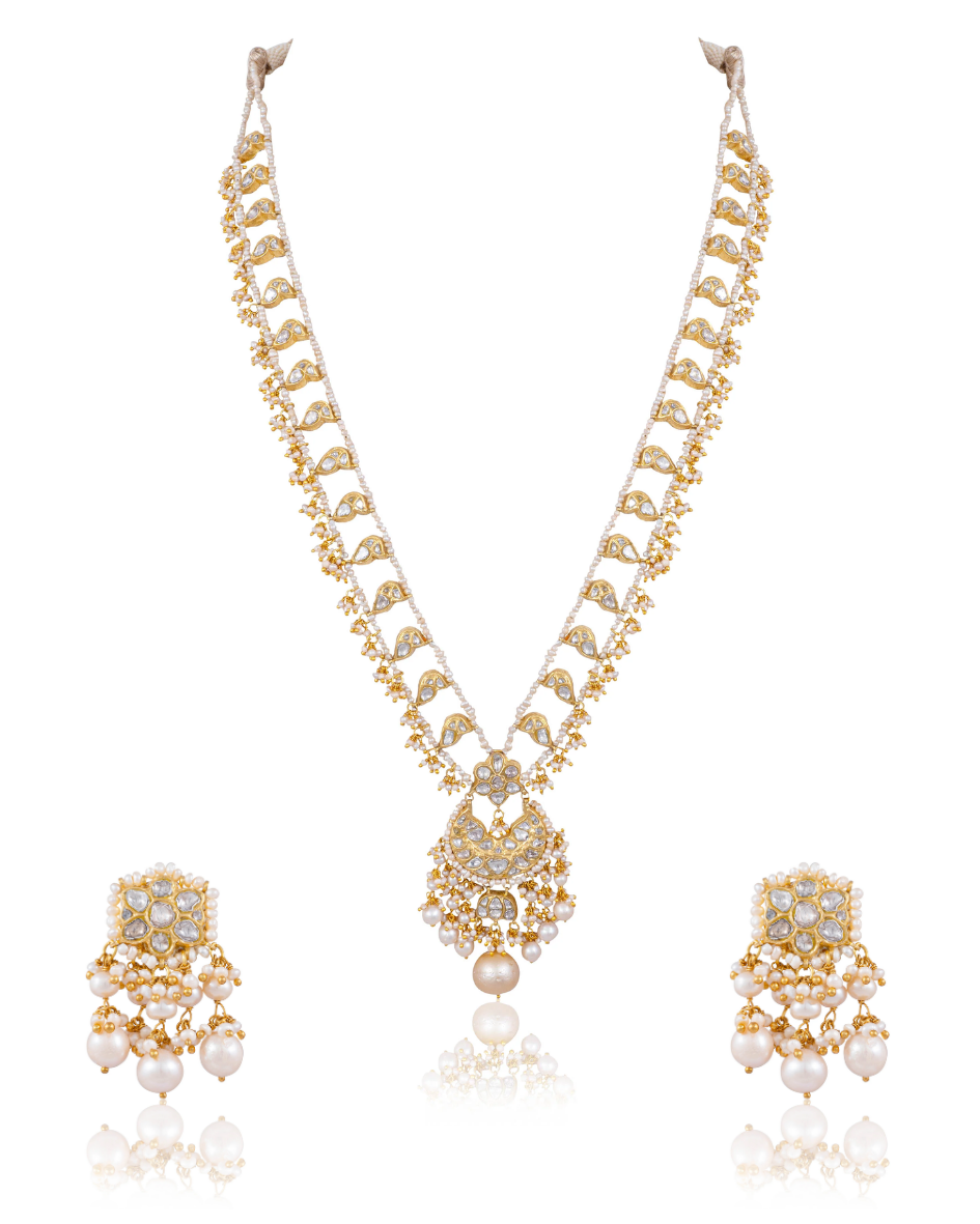 Bhavika Long Necklace And Nasya Tops Polki Set
