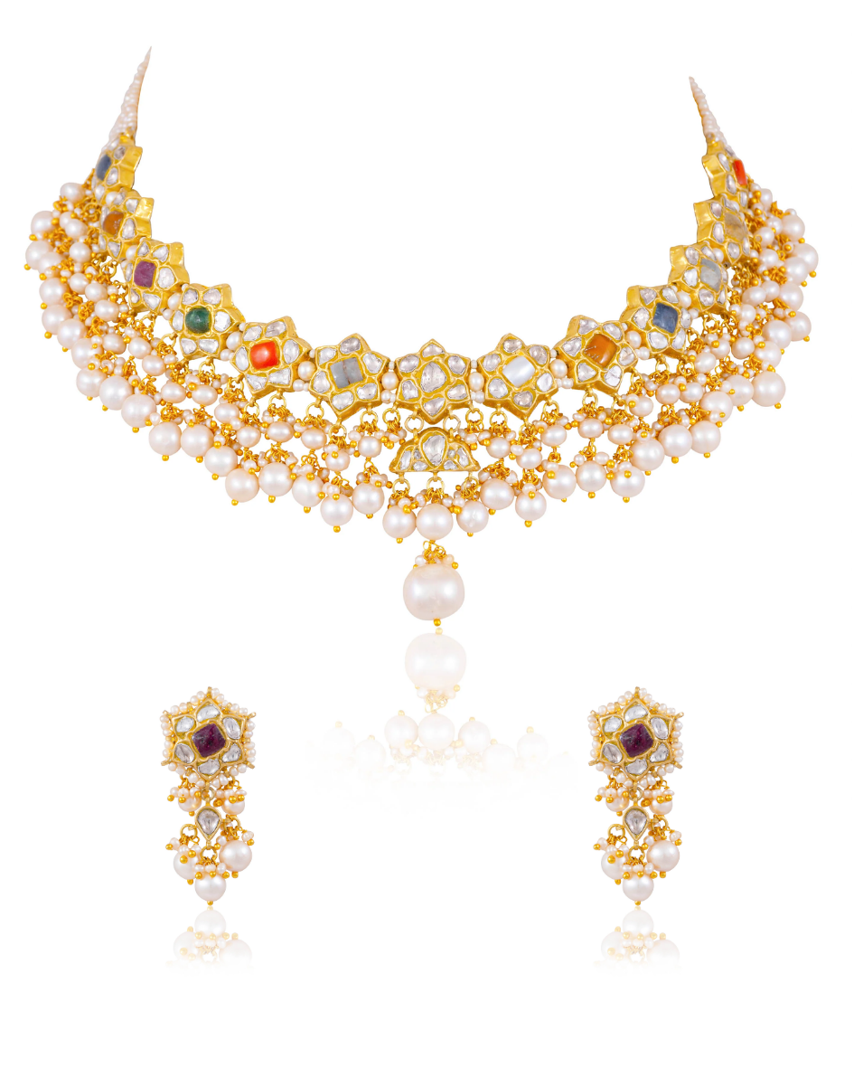 Ailish Necklace And Davina Tops Polki Set