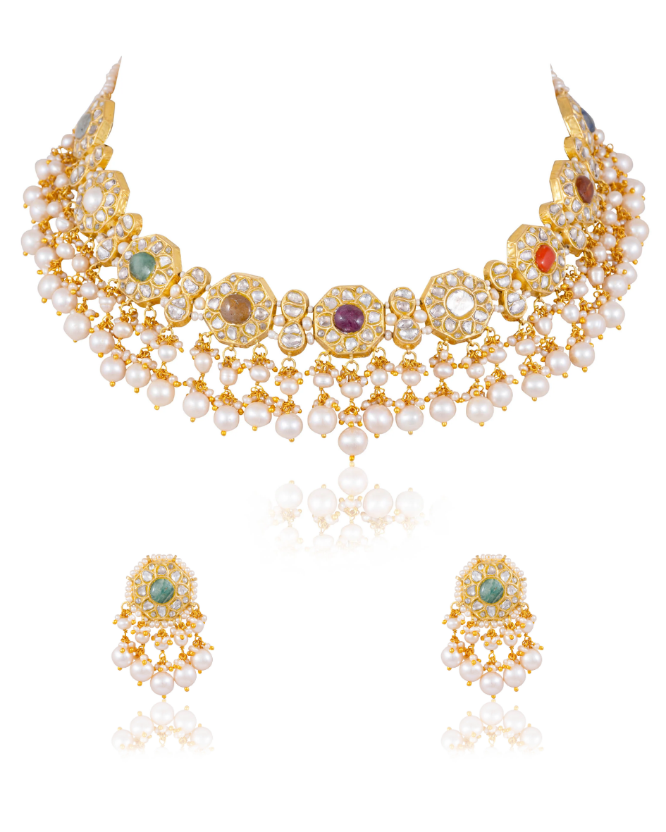 Nusrat Necklace And Earlina Tops Polki Set