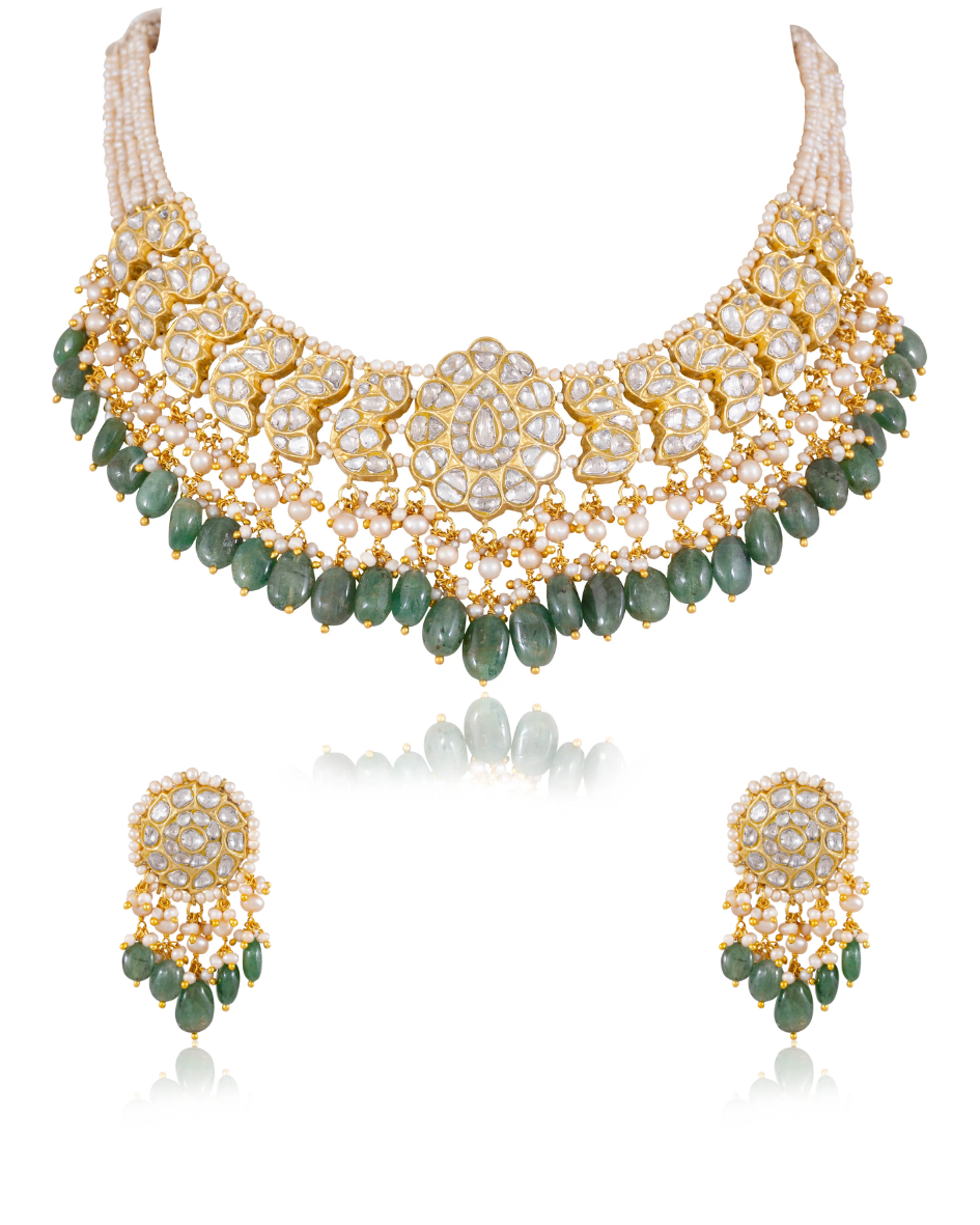 Unnati Necklace And Riddhi Tops Polki Set