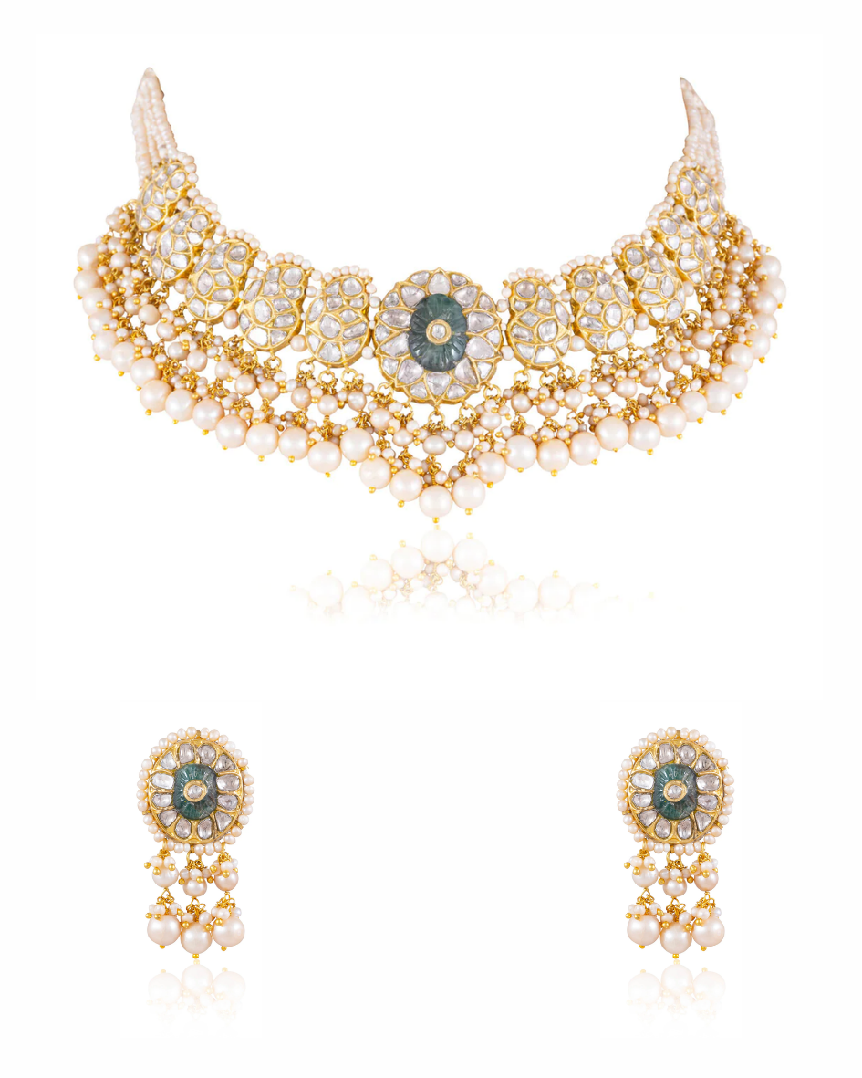 Harshika Necklace And Mokshita Tops Polki Set