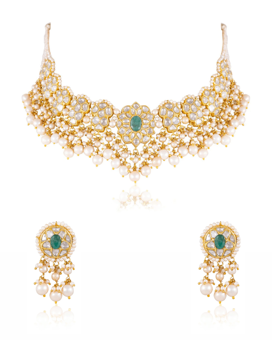 Vinita Necklace And Ruhuliya Tops Polki Set
