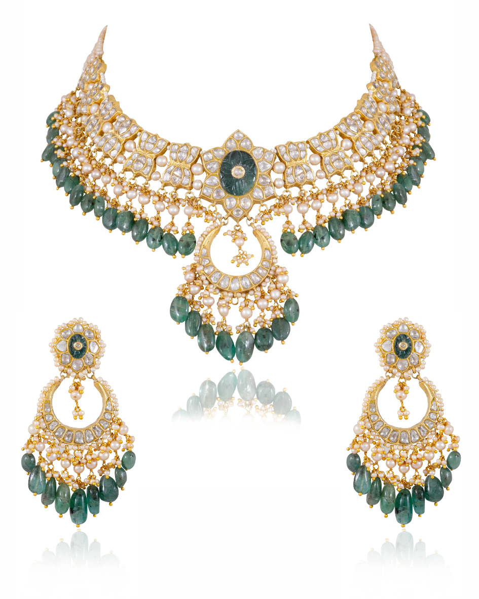 Shukrima Necklace And Tejal Chandbalis Polki Set