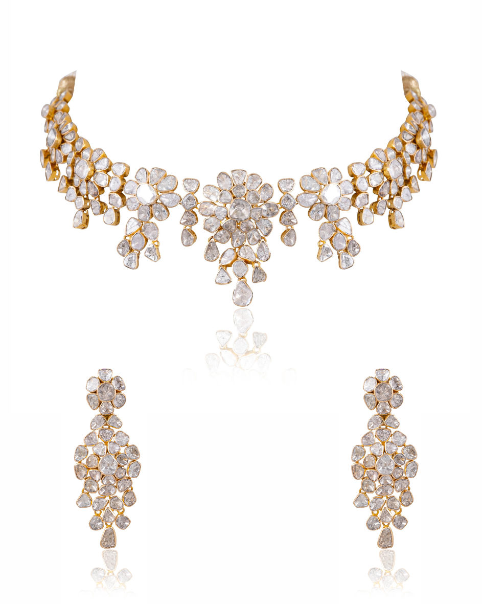 Saloni Necklace And Alvina Long Earrings Polki Set