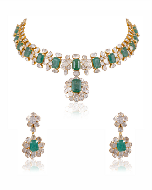 Manasi Necklace And Sanjita Long Earrings Polki Set
