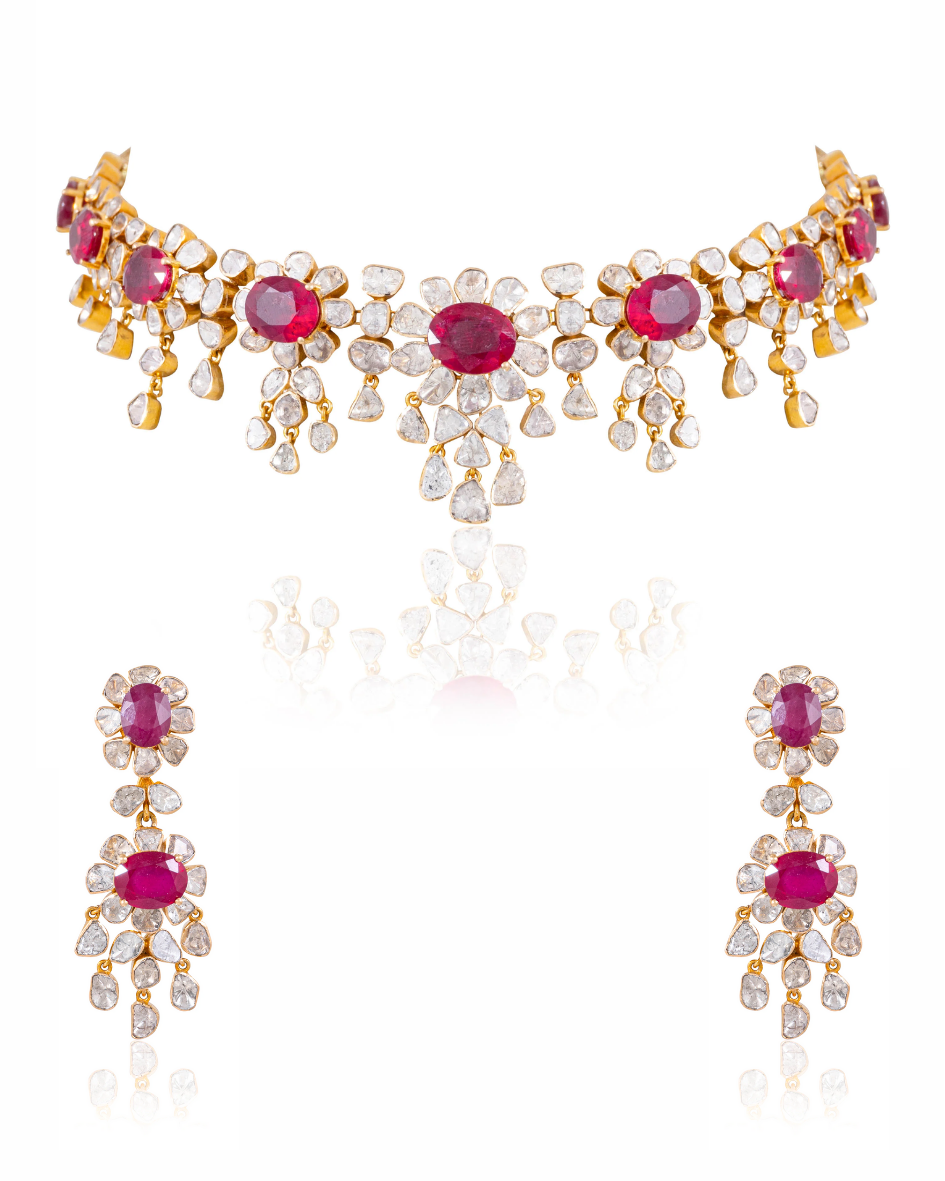 Druti Necklace And Aashika Long Earrings Polki Set
