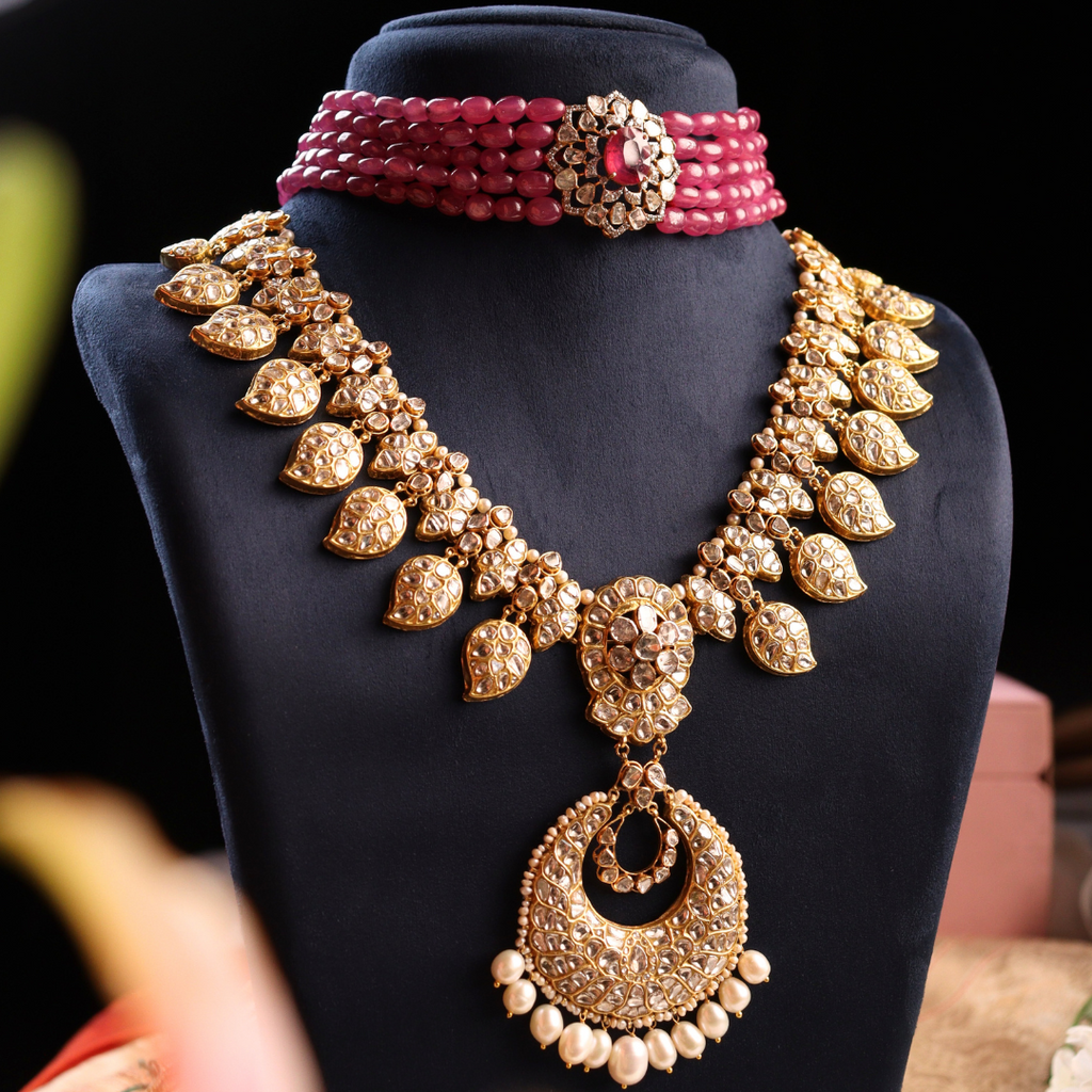 Shaheen Long Necklace And Nandini Bead Choker Polki And Diamond Set
