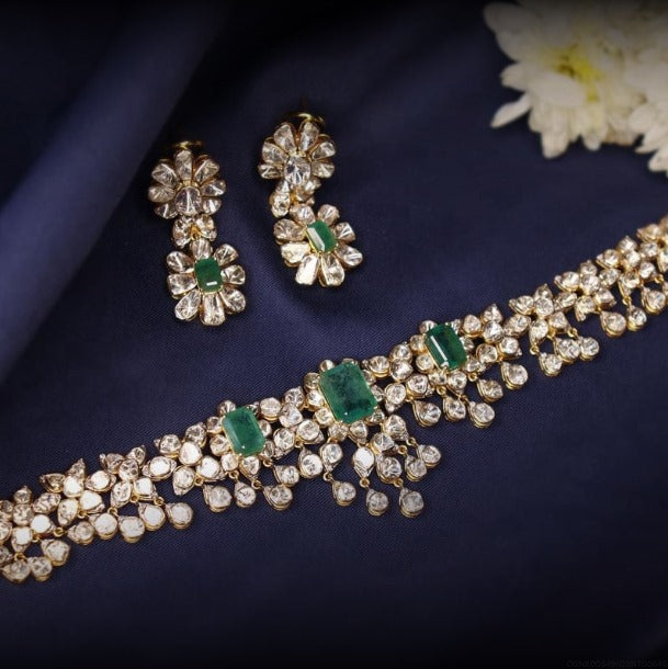 Kavya Necklace And Lucy Long Earrings Polki And Diamond Set