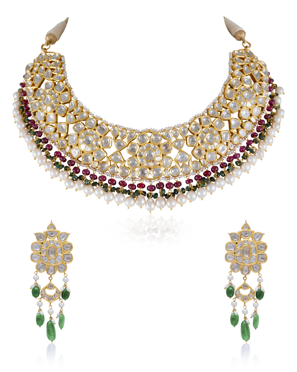 Harveen Necklace And Nimish Long Earrings Jadau Polki Set