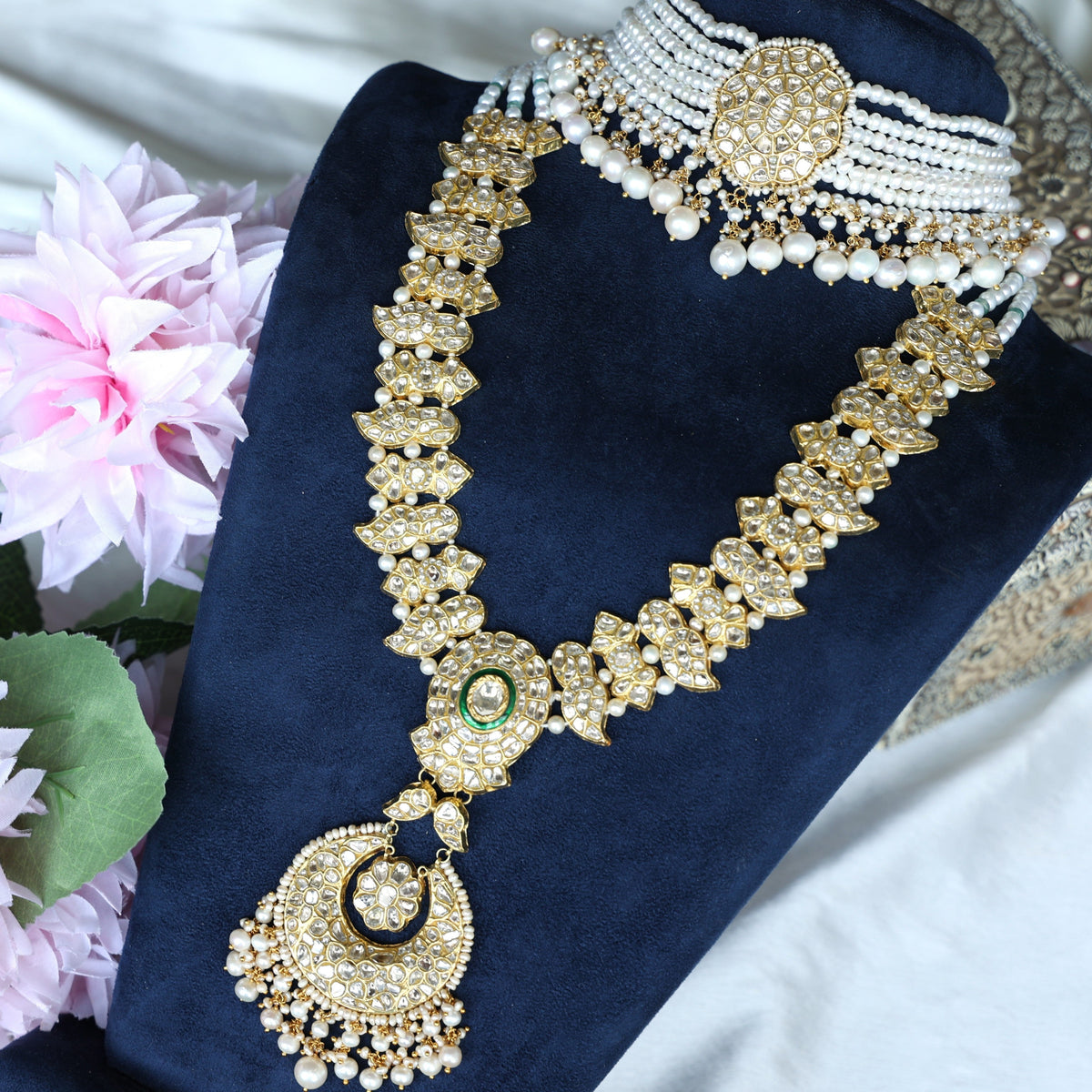 Mariam Bead Choker And Dhanvi Long Necklace Polki Set