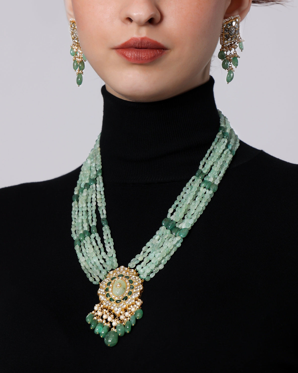Saniya Bead Pendant And Damini Tops Polki Set