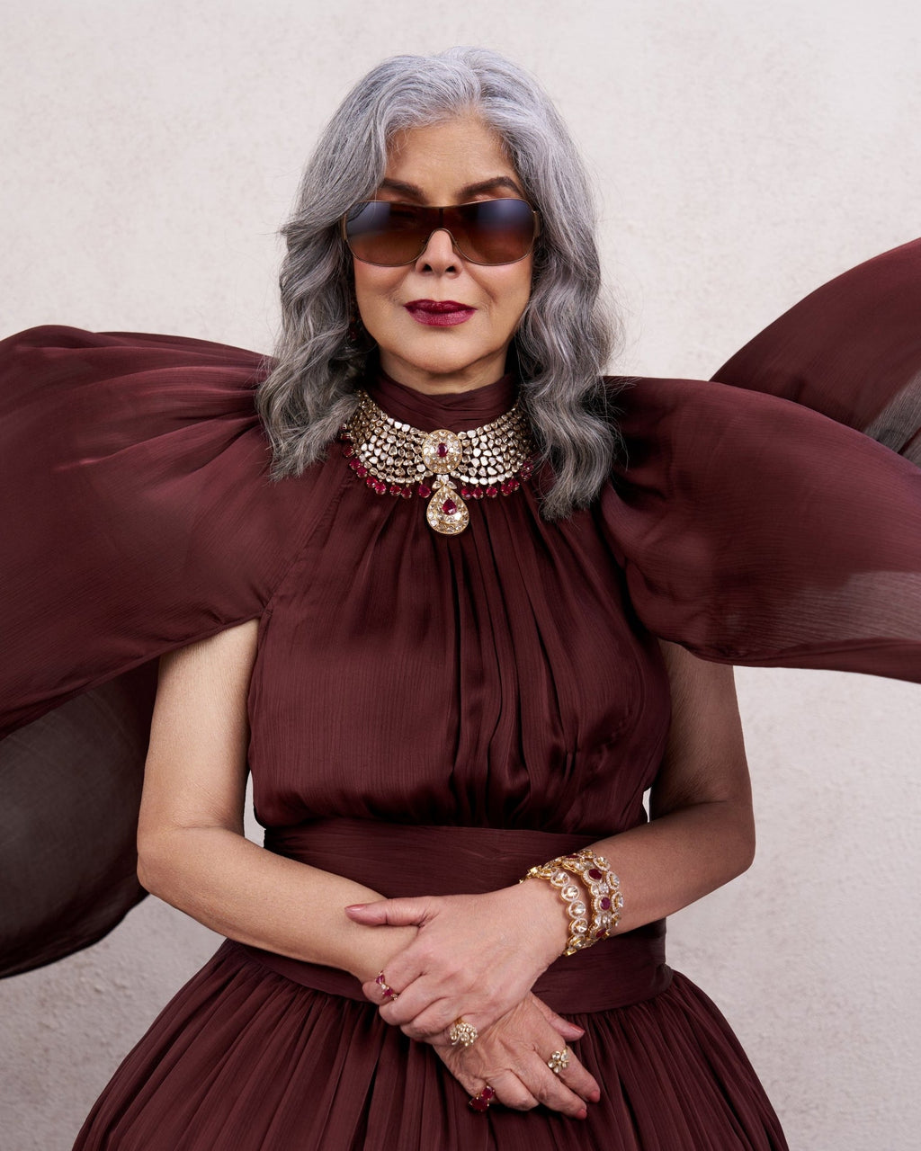 Zeenat Aman - Adya Polki And Diamond Necklace
