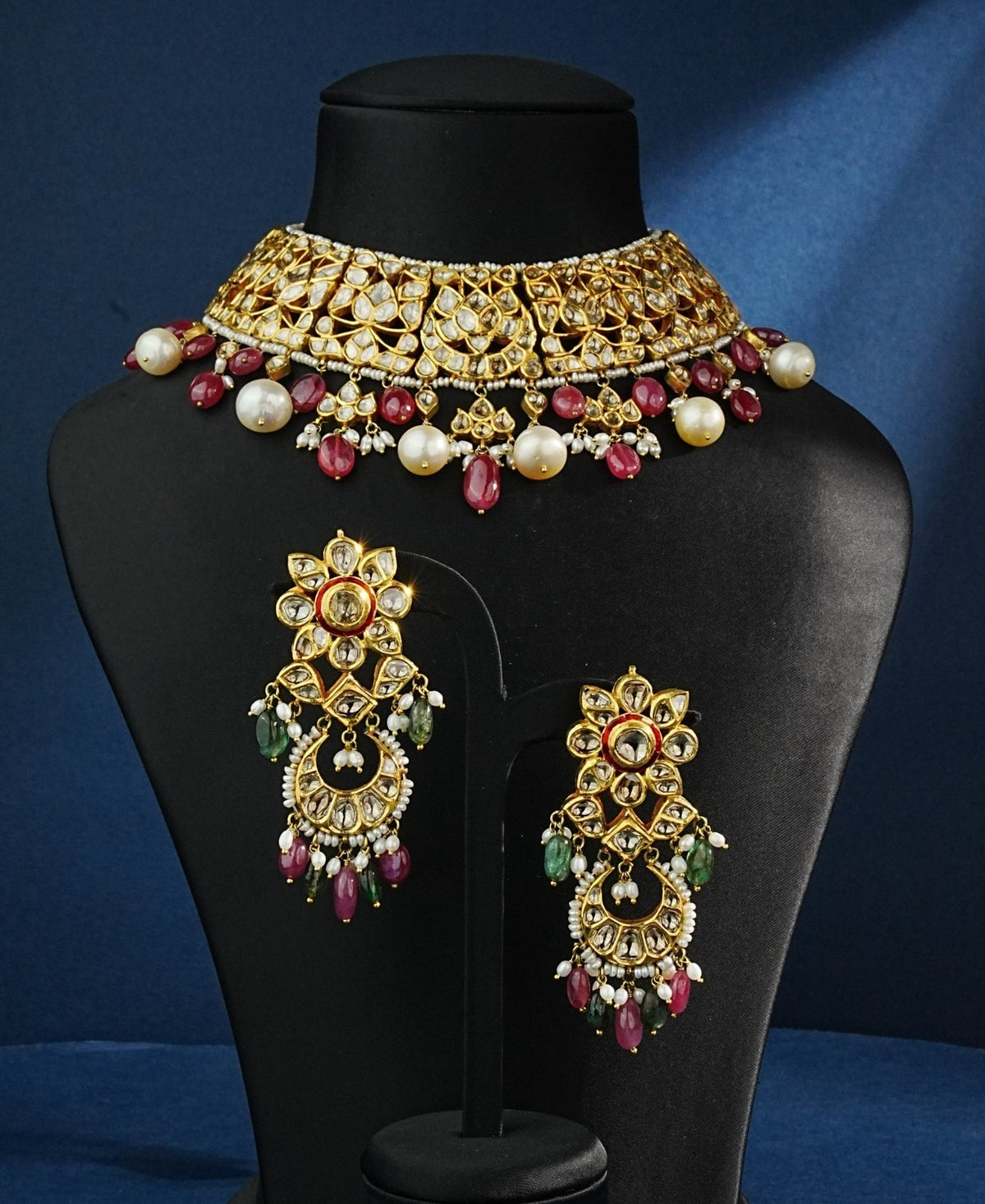 Jenny Necklace And Tamana Long Earrings Polki Set