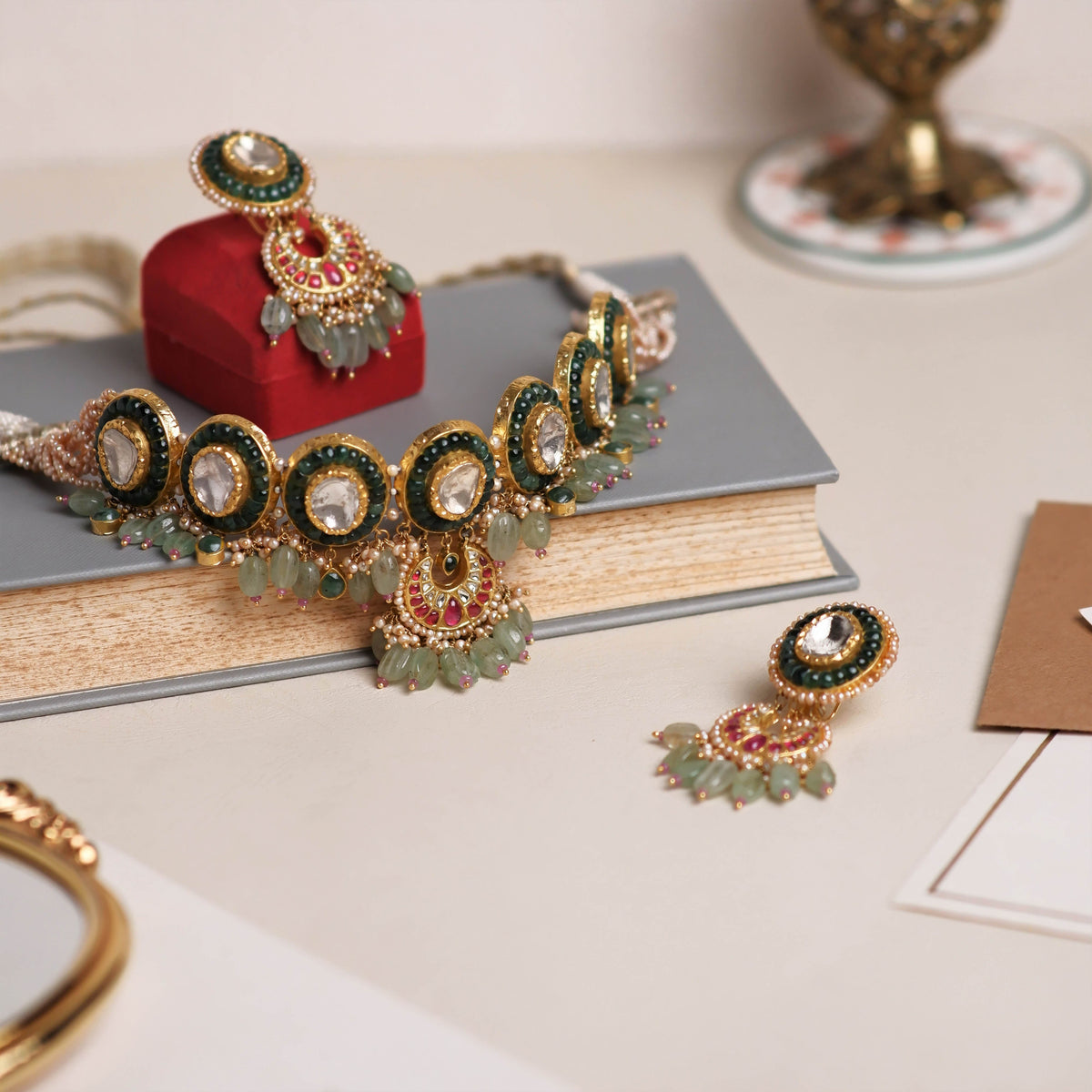 Rudhii Choker And Dhanu Chandbalis Polki Set